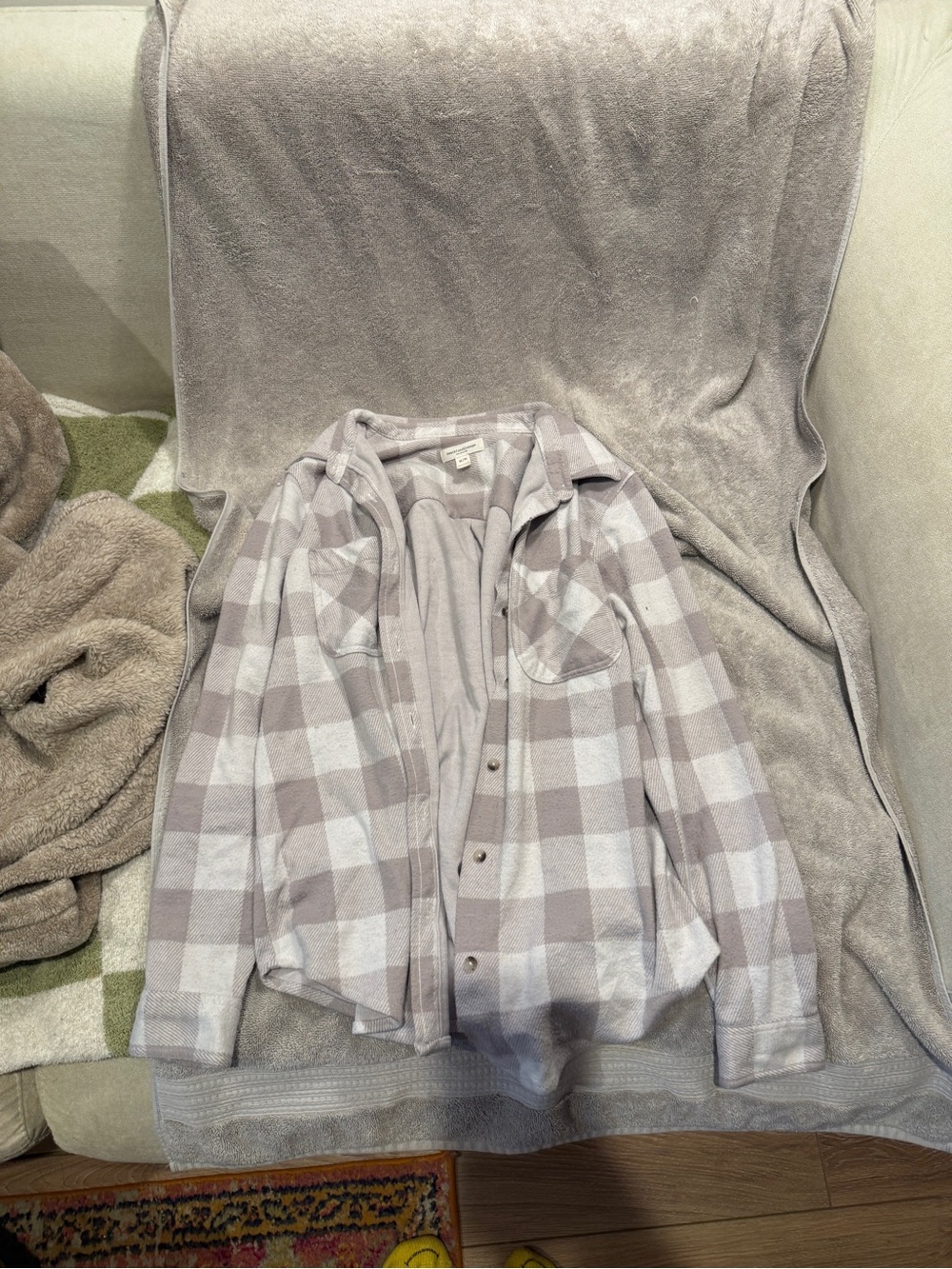Light Gray and White Plaid Button-Up Shacket
